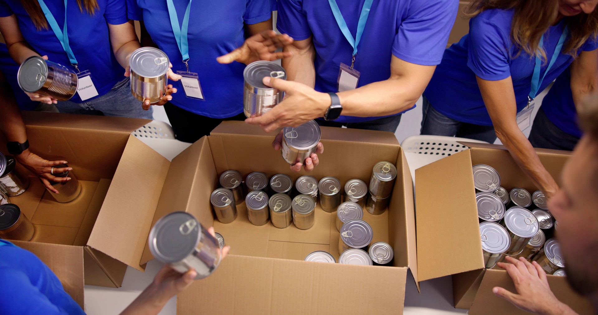 Food Bank Humanitarian Aid In Donation Boxes