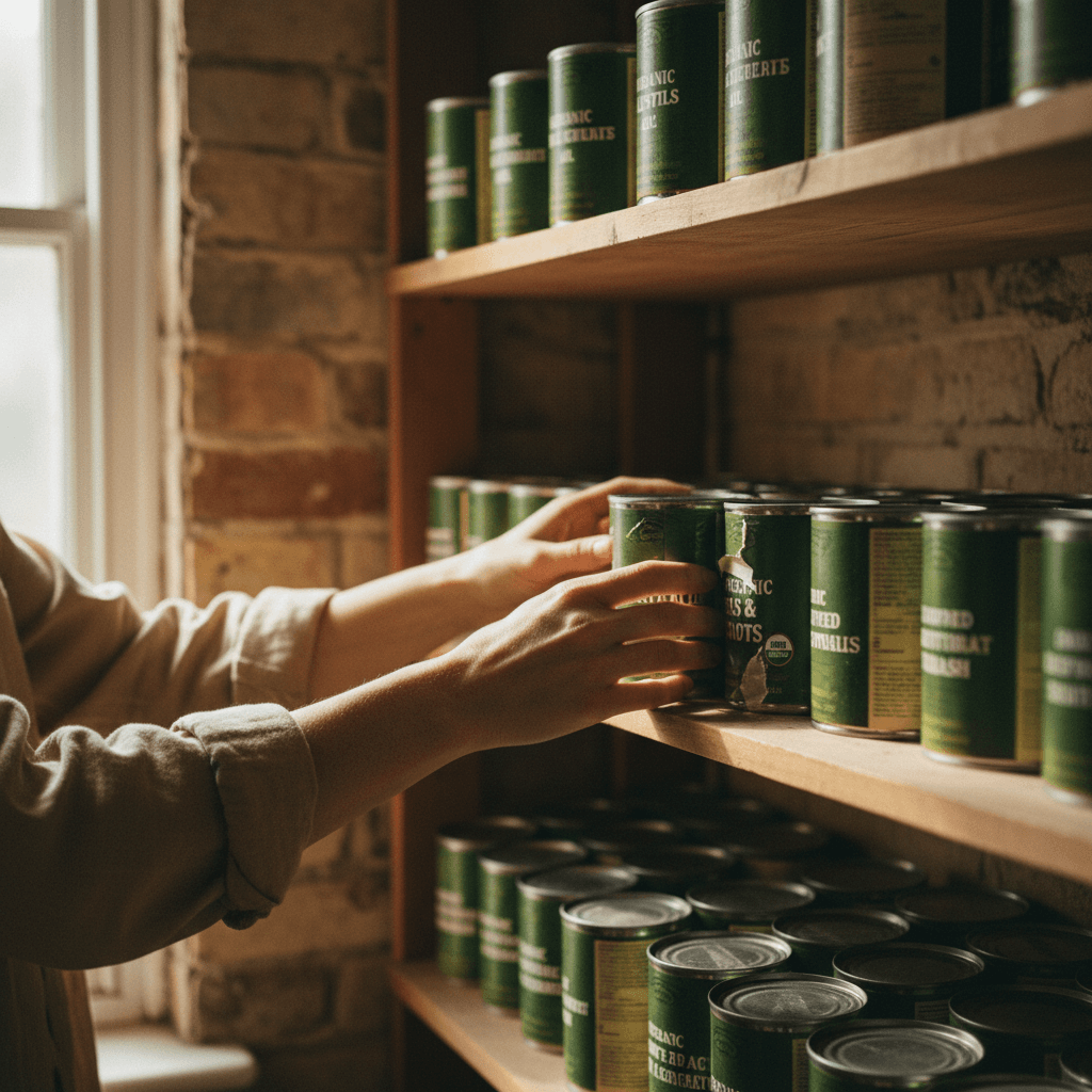 Open Pantry shelves with food items