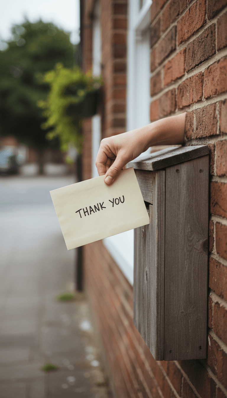 Hand placing an envelope into a donation drop-box on a brick wall