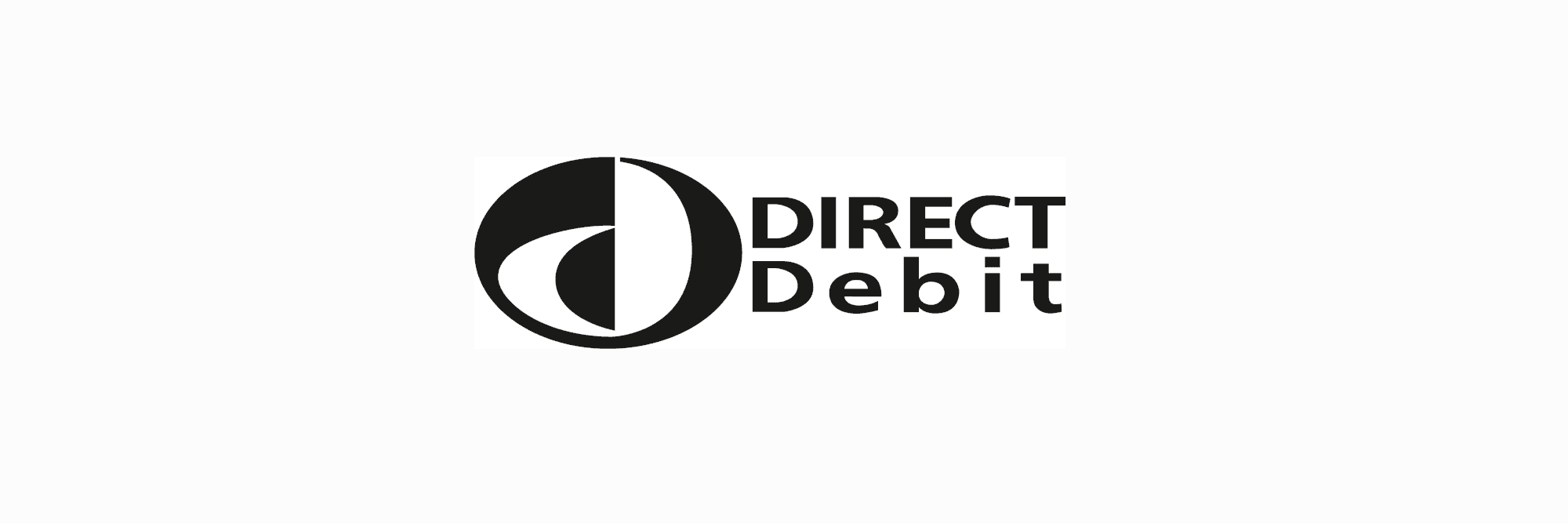Black and white Direct Debit logo featuring a stylized circular icon and bold text.